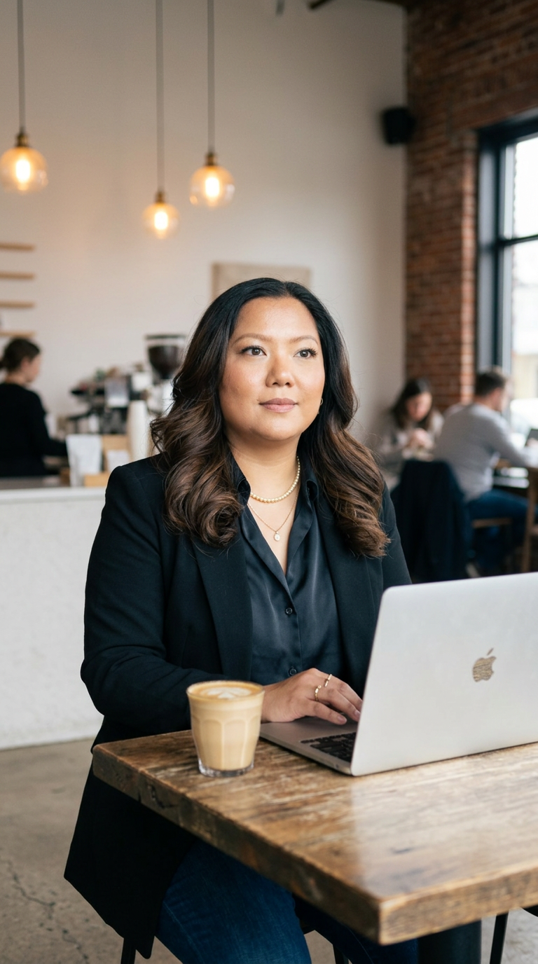 Shruti Pangtey, founder of Digital Empires, working on her laptop
